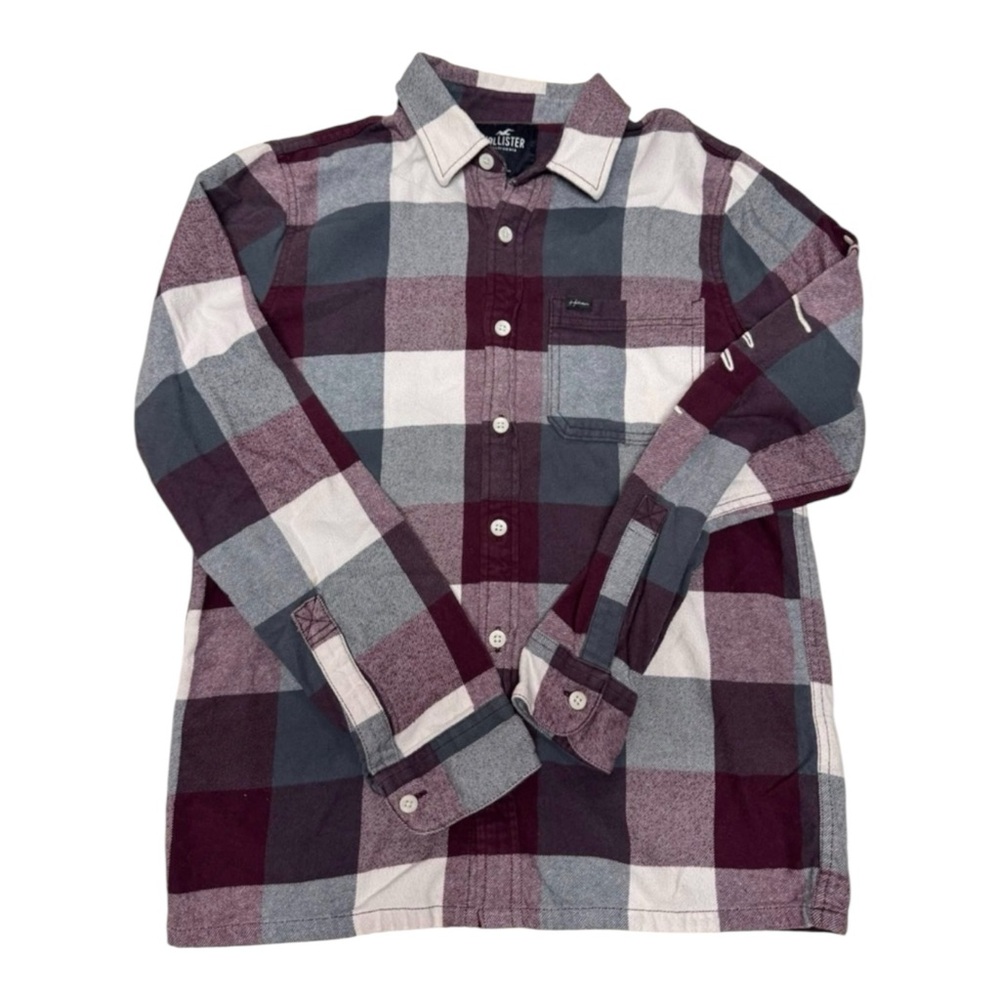 Hollister Men's Checkered Shirt‎ - Maroon and Blue